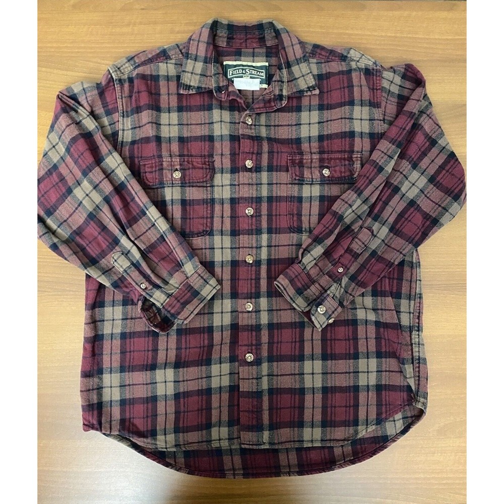 VTG Field Stream Shirt Mens L Chamois Cotton Flannel Button Long Sleeve Tartan